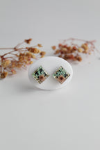 Square Shaped Inlaid Himalayan daisy(Pink) and Queen Anne’s Lace(Teal) Dry flowers Pendant Set