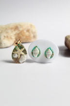 Drop Shaped Inlaid starfish and seashell Pendant Set (Aqua Green Base)