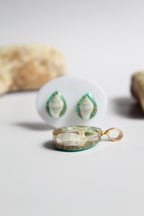 Drop Shaped Inlaid starfish and seashell Pendant Set (Aqua Green Base)