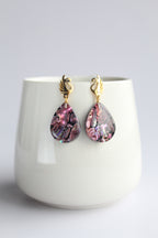 Water Drop Shaped Inlaid Abalone Shell (Reddish) Earring