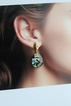 Water Drop Shaped Inlaid Abalone Shell (Brownish and Mottled Green) Earring #001