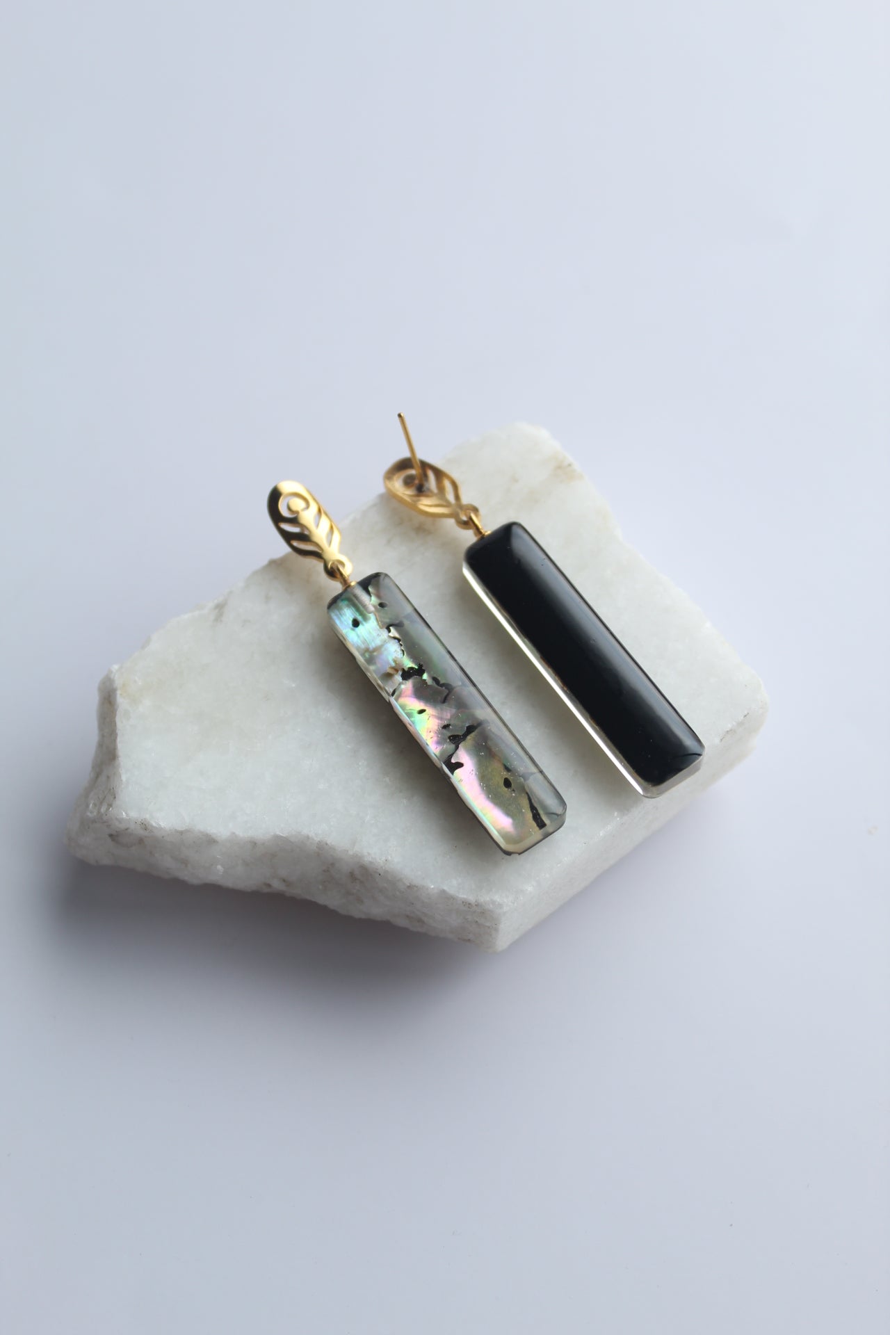 Rectangle Dangler Inlaid Abalone Shell (mottled greenish brown with scattered pink) Earring